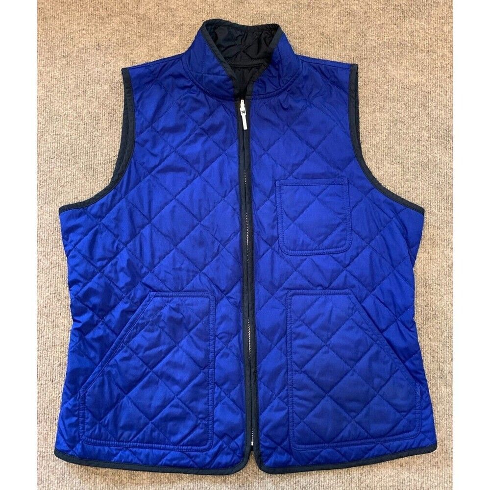 Ralph Lauren Quilted Vest Womens L Blue Black Reversible Nylon Preppy Zip Up